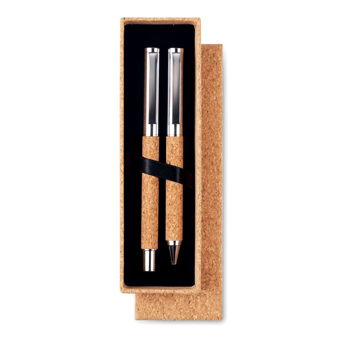 Metal Ball pen set in cork box - Image 2