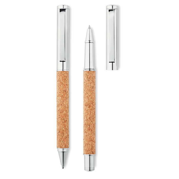 Metal Ball pen set in cork box - Image 4