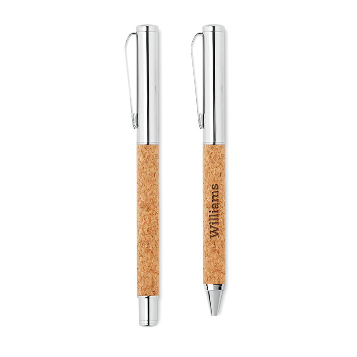 Metal Ball pen set in cork box - Image 5